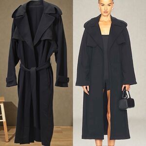 Skims Boyfriend Trench Coat Cotton Fleece Oversize Large Onyx Black NWT $248
